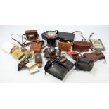 A group of vintage cameras and accessories to include Minolta and Bessa,