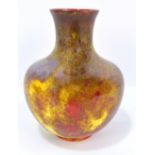 A Royal Doulton flambé mottled glazed squat baluster vase with waisted neck,