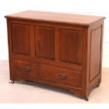 An Edwardian mahogany three-panel blanket box over long drawer, on castor feet, length 106cm.