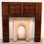 An oak Arts and Crafts fire surround, approx 147 x 142cm (af), together with a Victorian painted,