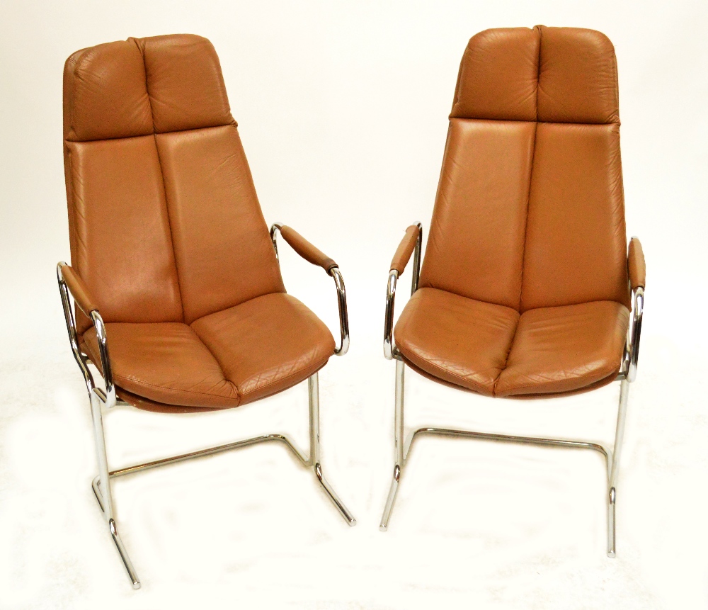 PIEFF; a set of eight chrome and leather dining chairs (6+2).