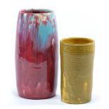 OXSHOTT POTTERY; a stoneware vase covered in ruby red and turquoise glaze, and a smaller vase,