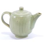 DAVID LEACH (1911-2005) for Lowerdown Pottery; a fluted porcelain teapot covered in celadon glaze,