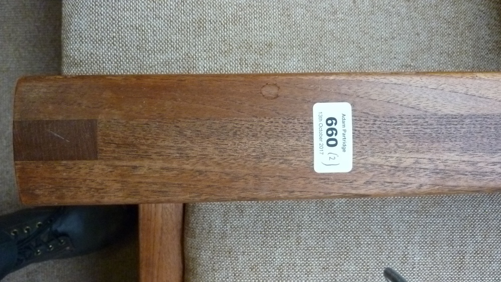 A 1960s Danish teak low elbow chair with loose cushions and matching rectangular stool (2). - Image 3 of 9