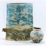 PETER CLOUGH (born 1944); a narrow porcelain vase with lug handles and a globular pot,