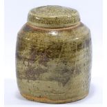 JIM MALONE (born 1946); a stoneware jar and cover, green ash glaze and incised decoration,