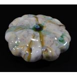 KATE MALONE; a stoneware pattypan squash, yellow and green crystalline glaze, diameter 15.5cm.