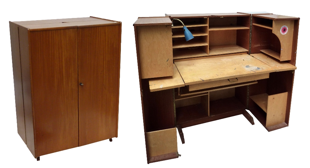 A Danish teak fold-out rectangular sectioned desk.