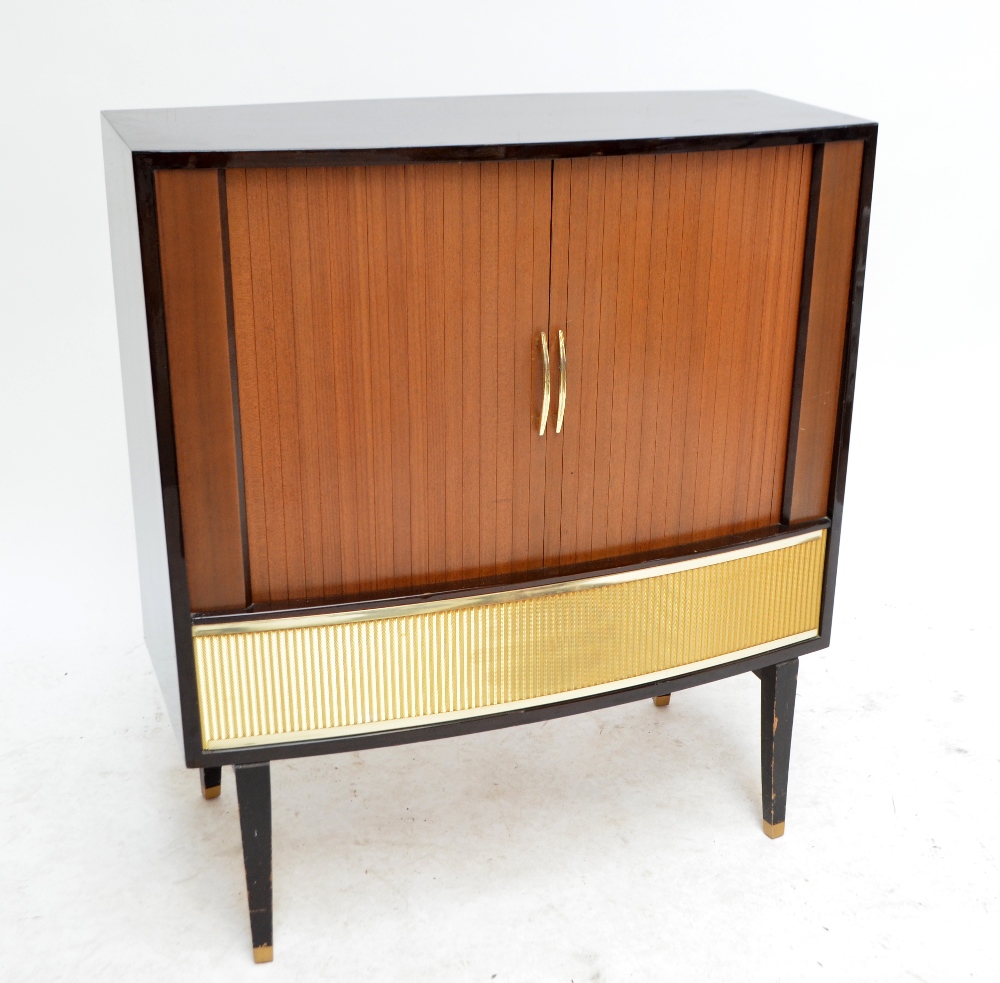 A vintage HMV television in cabinet with sliding tambour doors and raised on square sectioned - Image 2 of 2