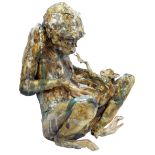 EMMA RODGERS (born 1974); a stoneware monkey and baby sculpture, height 42.5cm.