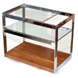 MERROW ASSOCIATES; a chrome, rosewood and glass two tier rectangular side table,
