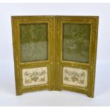 A circa 1900 French green gilt heightened folding free standing photo frame with two glazed