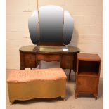 An reproduction triple mirror back kneehole dressing table with two small drawers to either side on