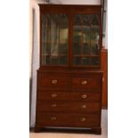 A George III mahogany secretaire chest of drawers with glazed bookcase,