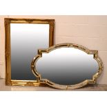 A large reproduction rectangular gilt-framed wall mirror with bevelled glass, approx 106 x 75cm,