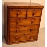 A Victorian walnut chest of two short over three long drawers,