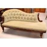 A Victorian mahogany-framed upholstered chaise longue,