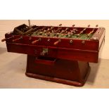 A pine football table with painted cast iron figures depicting the English and Spanish national