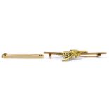 A 15ct yellow gold bar brooch set with platinum engine turned decorated band,