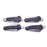 Four military clasp knives with checkered moulded pattern bodies with single blade,