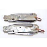 Two military clasp knives with single blade, tin opener and marlin spike by Thomas Turner & Co,