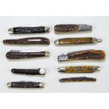 A collection of nine various antler handled pen knives including double bladed examples by J Fenton