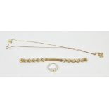 A 9ct 'Faith Hope Love' pendant, suspended on fine box link chain, length 40cm,