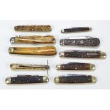 A group of six various antler bodied double bladed pen knives including examples by Spratt's,