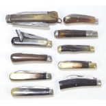 A group of nine various horn bodied single and double bladed pen knives including examples by T