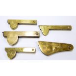 Five 19th century brass bodied multi bladed steel fleams, including an example by S Whaley,