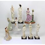 A Coalport figure 'Helena' and five Giuseppe Armani figures of ladies in period costume,