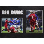 Two signed photographs by Duncan Ferguson of Everton FC, largest measures 45 x 53cm, both mounted,