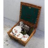 A picnic hamper containing a quantity of vintage J&G Meakin 'Flamenco' c1950s teaware to include