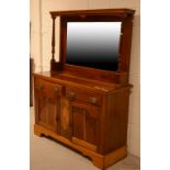 A late 19th century stained pine and mahogany mirror-back sideboard,