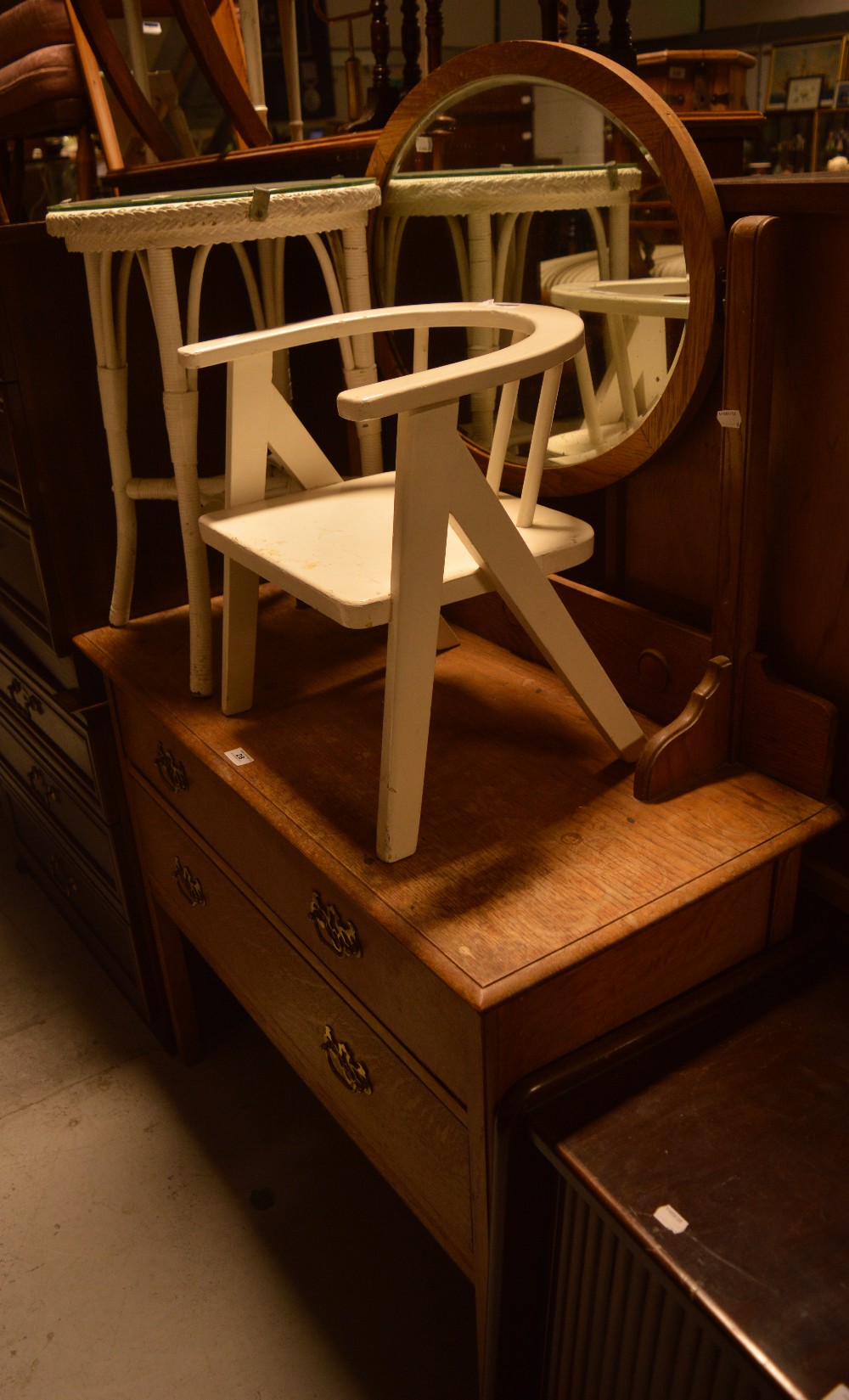 An Edwardian oak oval mirror-back dressing table, two drawers over one long drawer, - Image 2 of 2