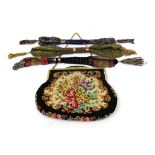 Three Victorian woven purses decorated with silver and gold beads and thread and an Edwardian