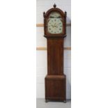 An early 19th century mahogany and brass inlaid Scottish eight-day longcase clock with painted