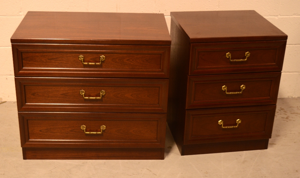 A G-Plan three-drawer chest of drawers, 46 x 75cm and a matching G-Plan bedside cabinet (2).