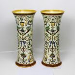 Gien; a pair of mid-19th century French Marquise de Maine vases of waisted form,