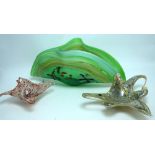 A large Murano-style decorative green glass bowl and two Murano glass decorative bowls (3).
