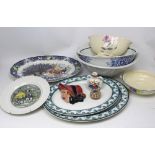 A collection of ceramics to include early 20th century meat plates, bowls etc.