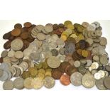 A large quantity of coins to include three-penny pieces, sixpences, half crowns,