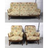 An Ercol three-piece suite, comprising a Windsor Jubilee, 766/3, three-seat sofa,
