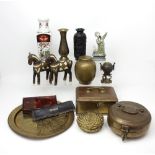 A quantity of Oriental ornamental brass and other metal boxes, ginger jars, vases,