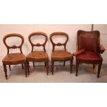 A mahogany and leather office chair (af),