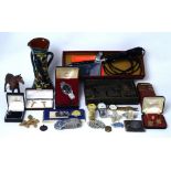 A collectors lot to include a Beswick foal, a vintage trouser press, vintage tin, a Victorian crown,