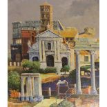 JOHN HASLAM ( -2016); acrylic on board, 'Rome and the Colosseum', signed lower-right, 76 x 49cm,