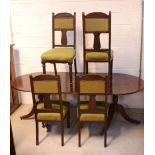 A reproduction mahogany D-end dining table with extra leaf, also a set of four Edwardian chairs (5).