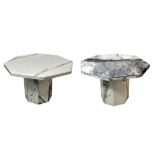 A pair of marble octagonal tables, the longer diameter 120cm.