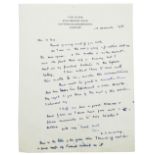 LAURENCE STEPHEN LOWRY, RBA RA (1887-1976); a letter written to Mervyn Levy on The Elms,